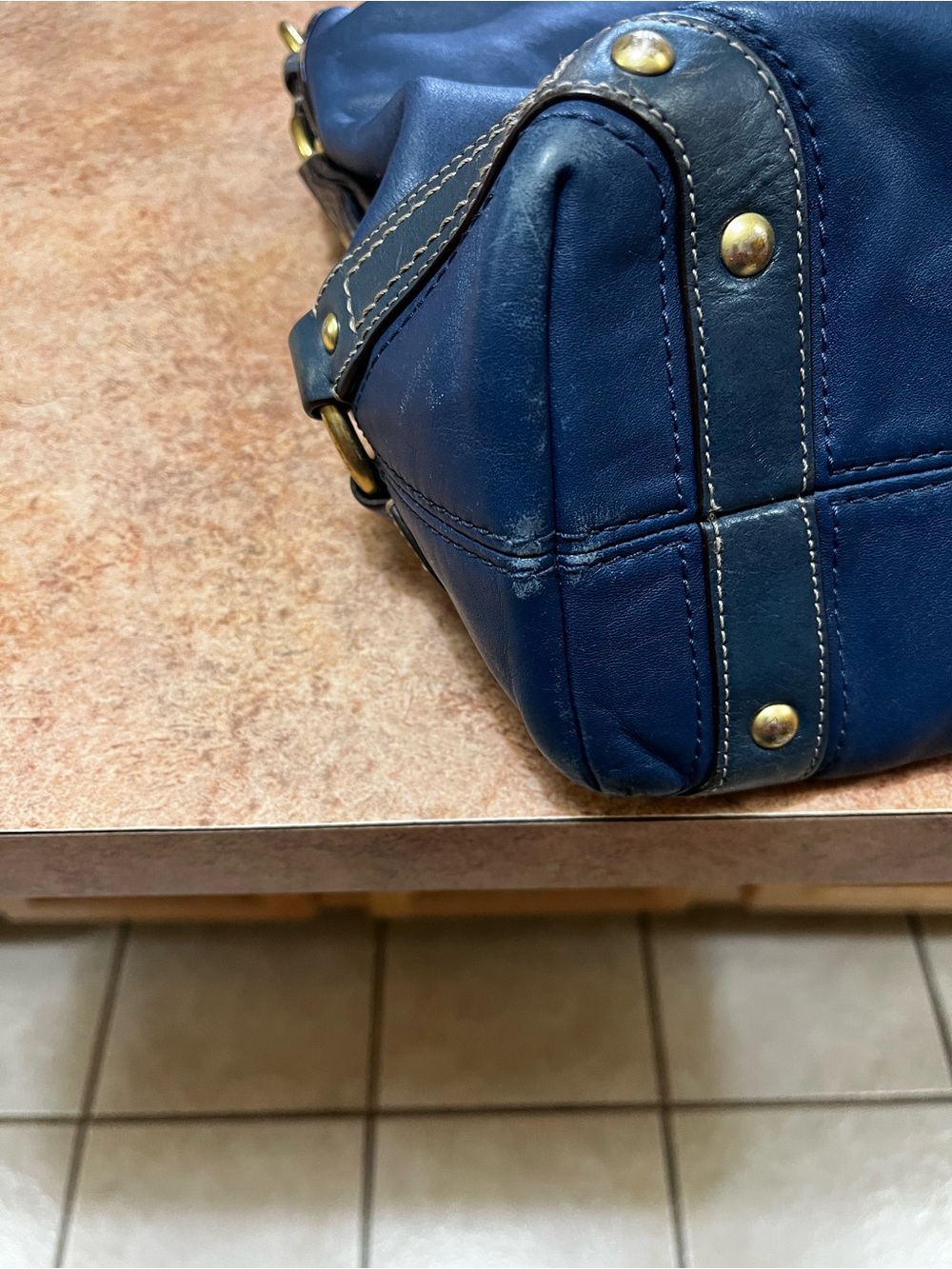 Coach Navy Leather Shoulder Hobo with Brass Hardware - Picture 13 of 14